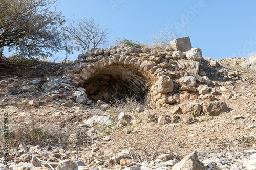 Abandoned  entrance to the underground hall in Nimrod Fortress located in Upper Galilee in northern Israel on the border with Lebanon. photo