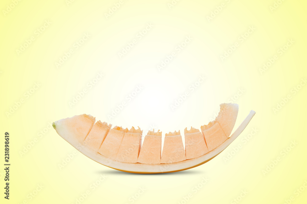 cantaloupe melon slices, isolated on white background cantaloupe melon slices, isolated on white background