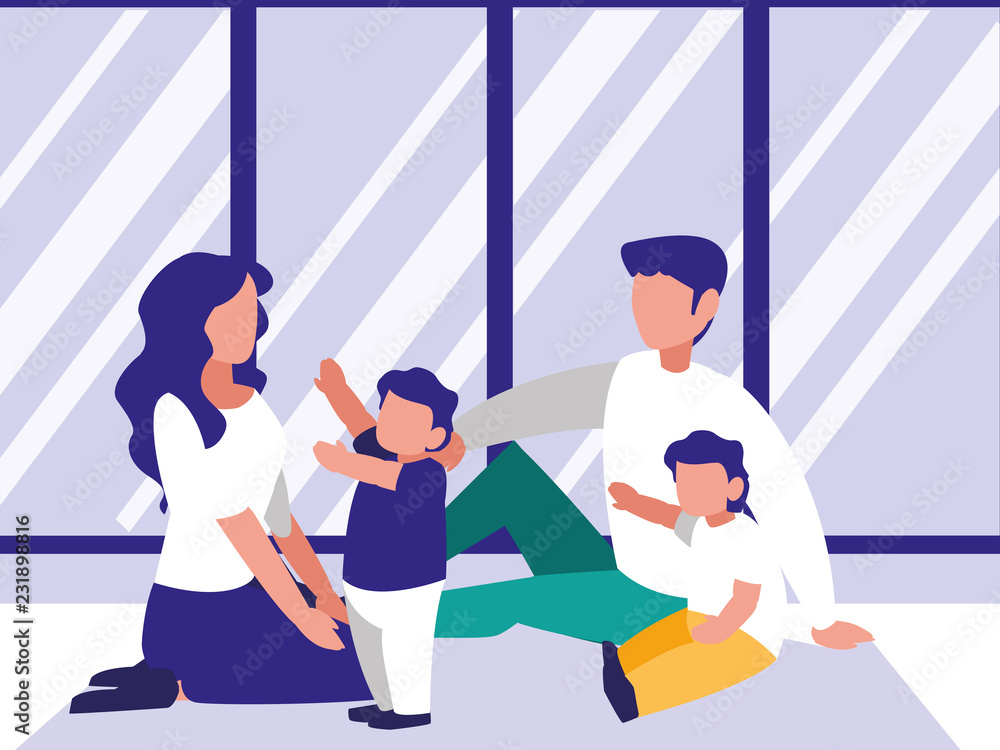 Naklejka premium cute family in the house avatar character