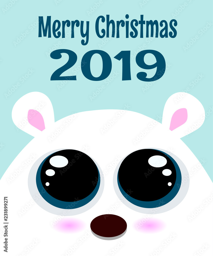 Christmas card 2019. Cute polar bear wishes merry Christmas and New year. Cover design 2019 Christmas card 2019. Cute polar bear wishes merry Christmas and New year. Cover design 2019