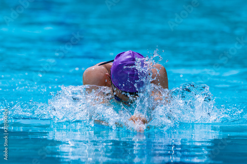 Male swimmer working on his breaststroke at a local swimming pool