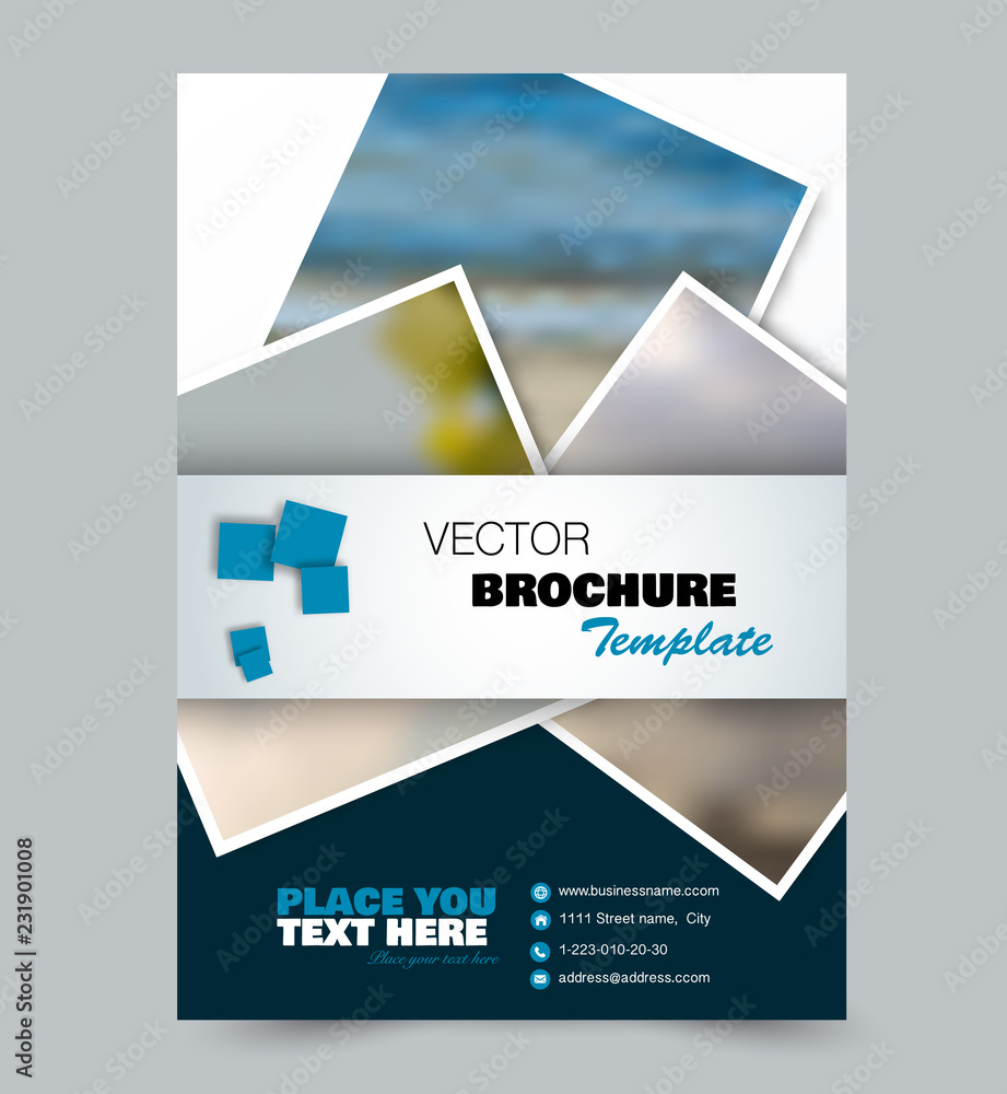 Flyer template. Design for a business, education, advertisement brochure, poster or pamphlet. Vector illustration. Blue color.