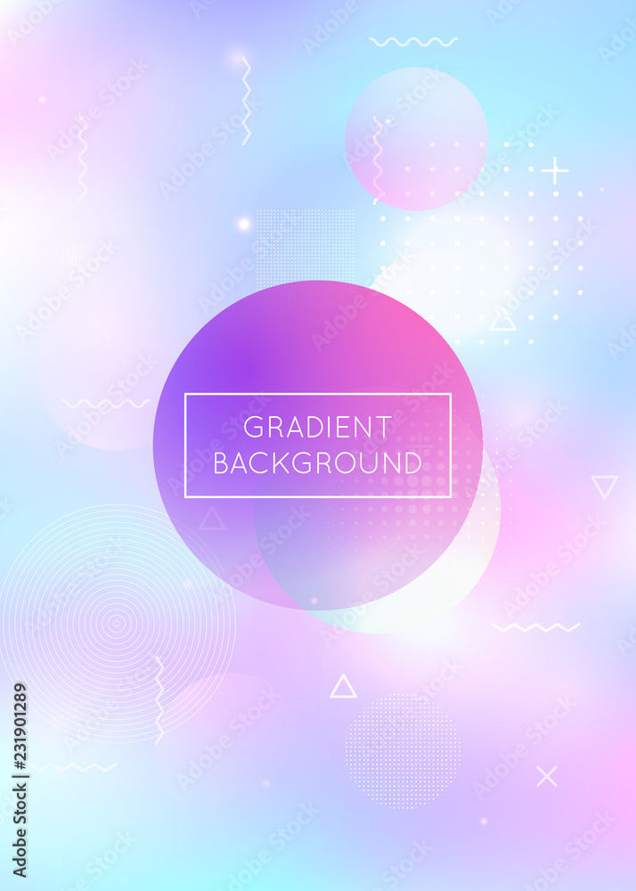 Fluid shapes background with liquid dynamic elements. Holographic bauhaus gradient with memphis. Graphic template for placard, presentation, banner, brochure. Multicolor fluid shapes background.