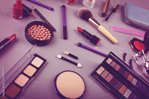 makeup artist cosmetics set on the table