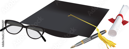graduate hat with diploma and glasses
