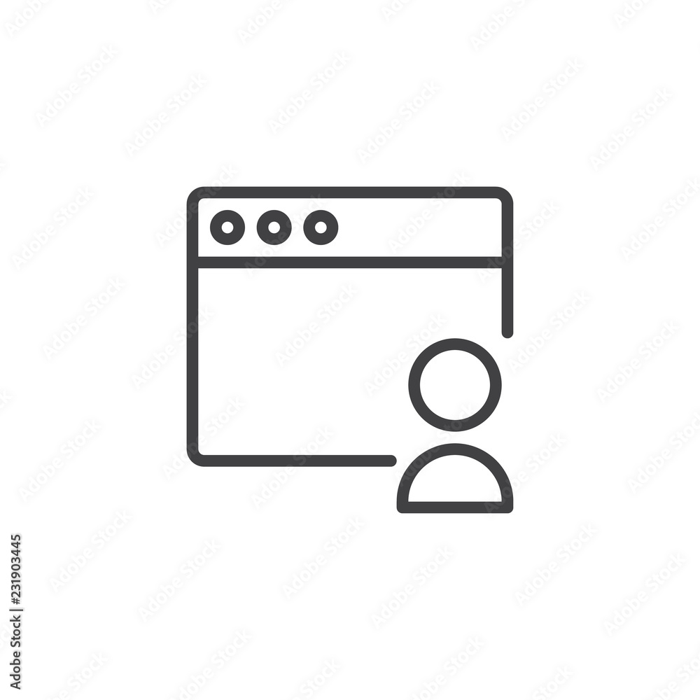Browser and user outline icon. linear style sign for mobile concept and web design. User and Website simple line vector icon. Symbol, logo illustration. Pixel perfect vector graphics Browser and user outline icon. linear style sign for mobile concept and web design. User and Website simple line vector icon. Symbol, logo illustration. Pixel perfect vector graphics
