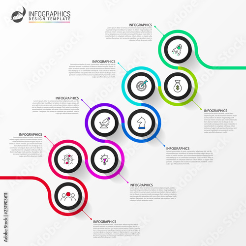 Infographic design template. Timeline concept with 8 steps