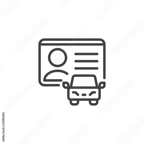 Driver license outline icon. linear style sign for mobile concept and web design. Car and man document simple line vector icon. Symbol, logo illustration. Pixel perfect vector graphics