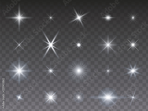 Sammlung von leuchtenden Sternen auf transparentem Hintergrund photo