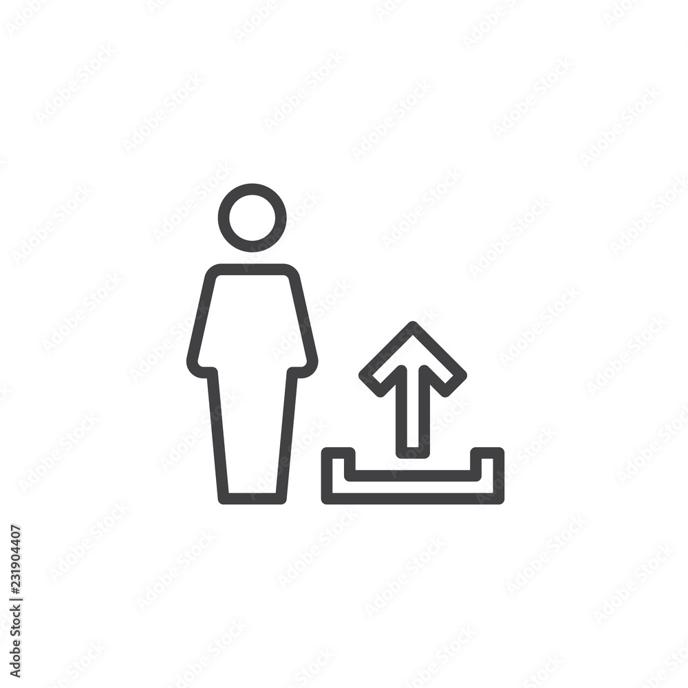 User profile upload outline icon. linear style sign for mobile concept and web design. Man and arrow up simple line vector icon. Symbol, logo illustration. Pixel perfect vector graphics User profile upload outline icon. linear style sign for mobile concept and web design. Man and arrow up simple line vector icon. Symbol, logo illustration. Pixel perfect vector graphics