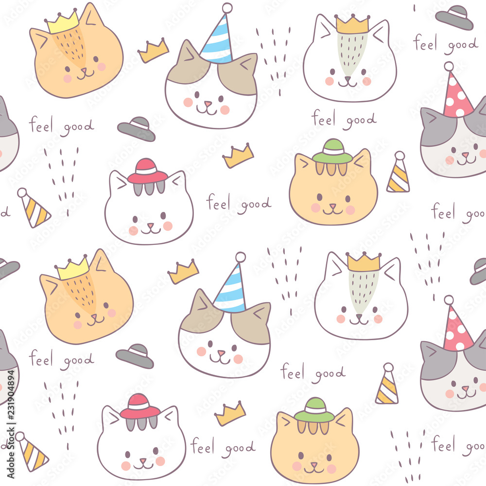 Cartoon cute seamless pattern baby cat vector. Cartoon cute seamless pattern baby cat vector.