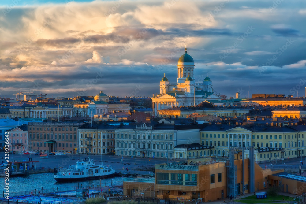 Helsinki cityscape and Helsinki Cathedral in sunrise, Finland