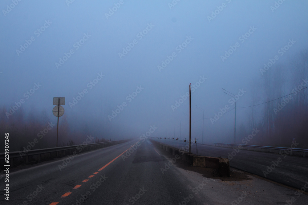 Fototapeta premium railway in fog on field
