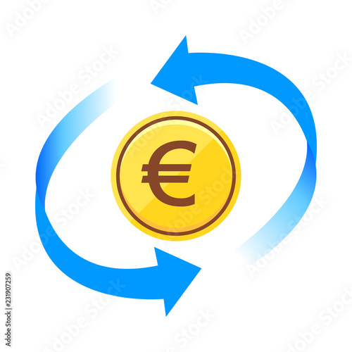 ユーロ通貨コインアイコン青色矢印ベクターイラスト
