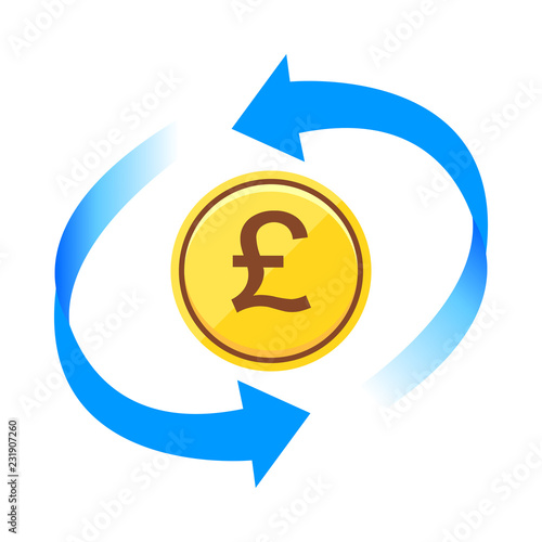 イギリスポンド通貨コインアイコン青色矢印ベクターイラスト