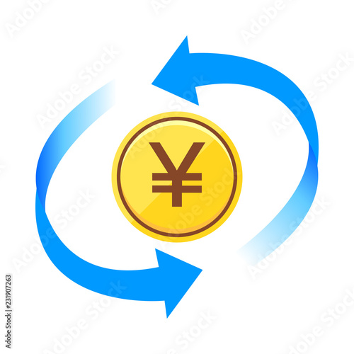 日本円通貨コインアイコン青色矢印ベクターイラスト