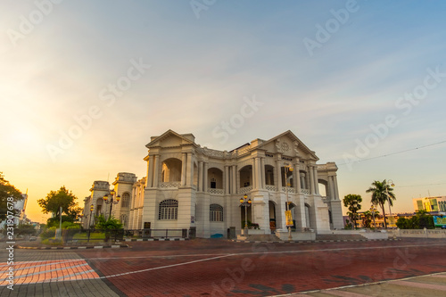 sunrise scenery at Ipoh Town,Malaysia. soft focus,blur due to long exposre. visible noise due to high ISO. photo