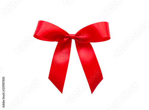 Christmas red bow ribbon isolated on white background (Clipping path included) for Xmas gift party celebration or new year