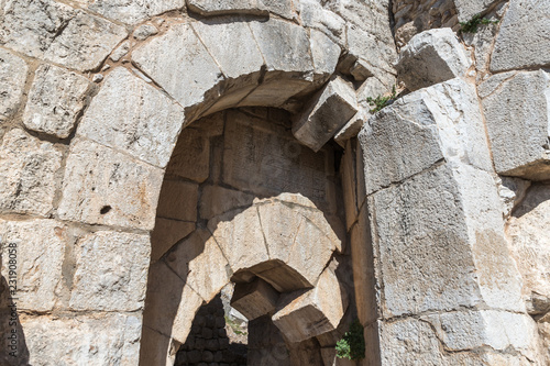 Fragment  of the north eastern entrance to the Nimrod Fortress located in Upper Galilee in northern Israel on the border with Lebanon. photo