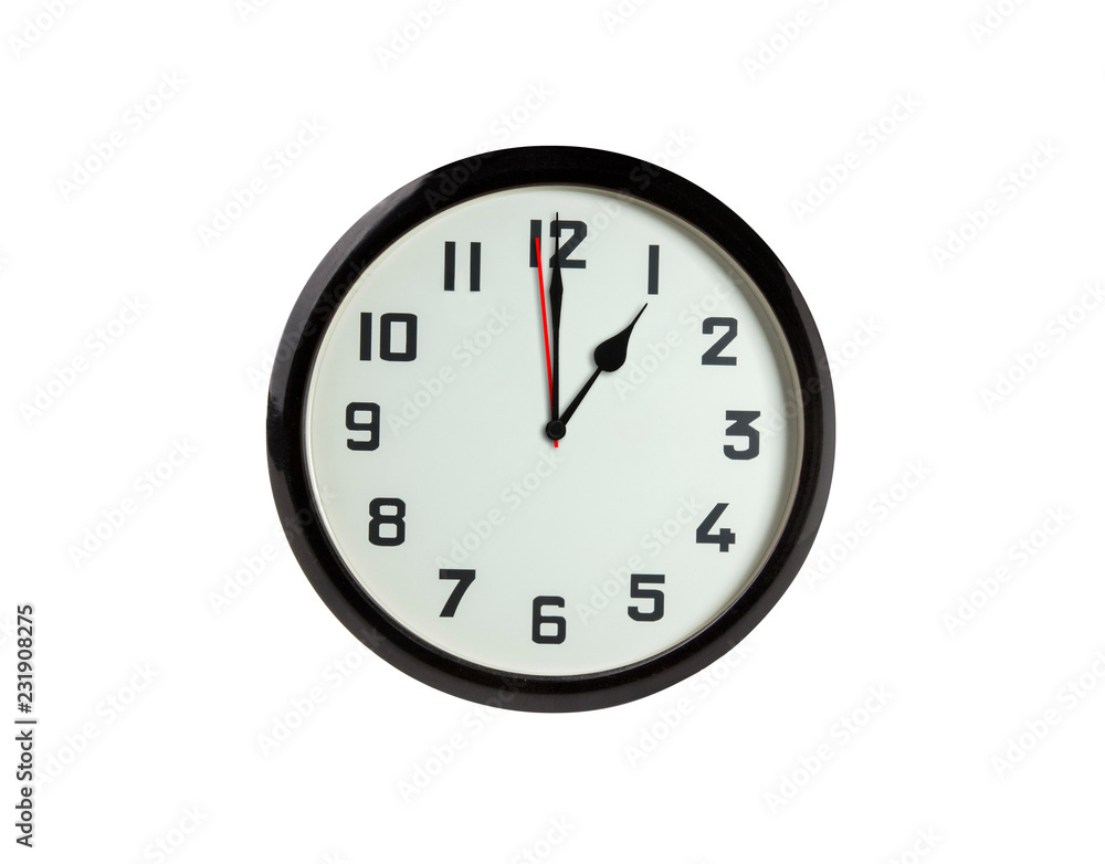 Minimalistic wall clock isolated on white at 1 oclock Minimalistic wall clock isolated on white at 1 oclock