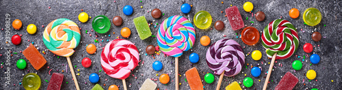 Assortment of colorful candies and lollipops