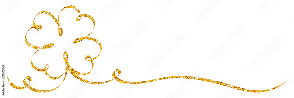 Single Golden Cloverleaf Ribbon Glitter Calligraphy - obrazy, fototapety, plakaty 