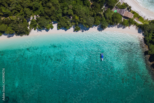 Aerial view from above of Twin Beach Mergui Island or Bruer island, seascape landscape view from the sky