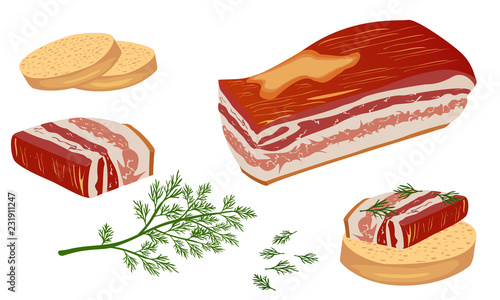 Bacon in flat style isolated on white background. Vector illustration of bacon.