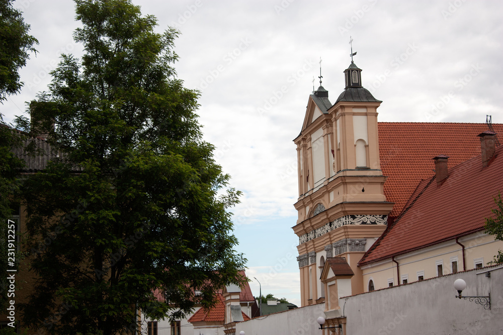 Sights and views of Grodno. Belarus. Brigitte church and monastery. View from the street