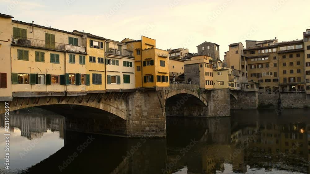 FLORENCE, ITALY - OCTOBER 28, 2018: Beautiful view of the Ponte Vecchio bridge across the Arno River