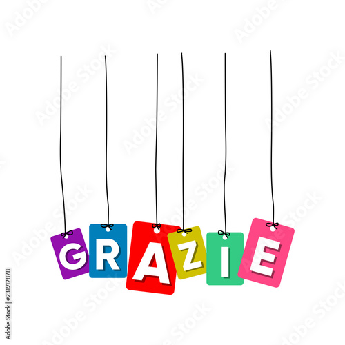 Thank you in Italia hanging words vector, colourful vector, grazie words vector photo