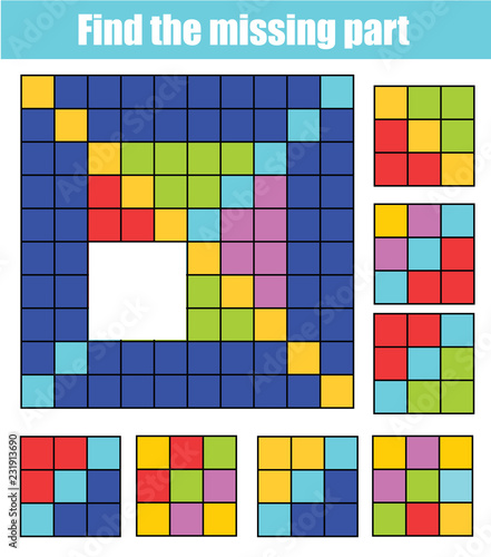 Puzzle for toddlers. Find the missing part of picture. Educational children game with abstract pattern