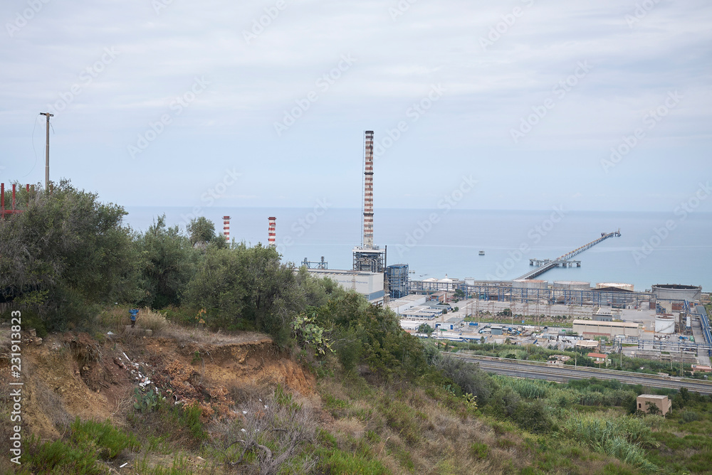 Termini Imerese, Italy - September 09, 2018 : view of Centrale Enel Ettore Majorana in Termini Imerese Termini Imerese, Italy - September 09, 2018 : view of Centrale Enel Ettore Majorana in Termini Imerese