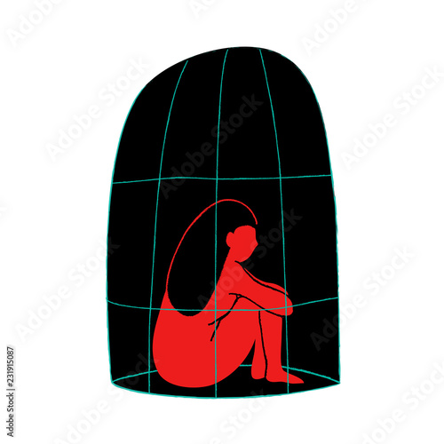 Vector illustration with woman sitting in the cell