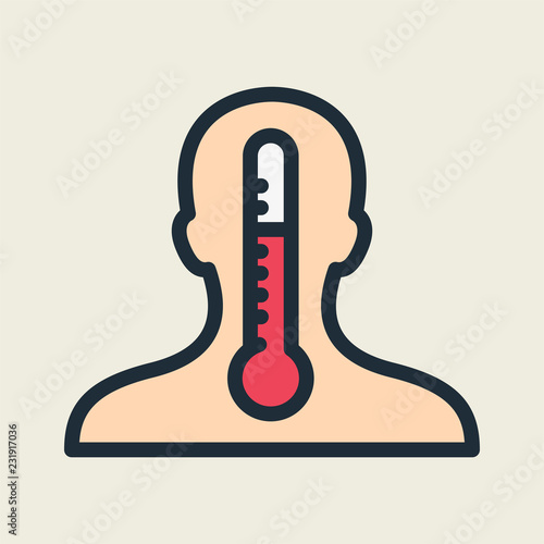 Fever High Temperature Flat Line Stroke Icon Pictogram