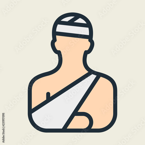 Broken Head and Hand Injury Treatment Accident Flat Line Stroke Icon Pictogram