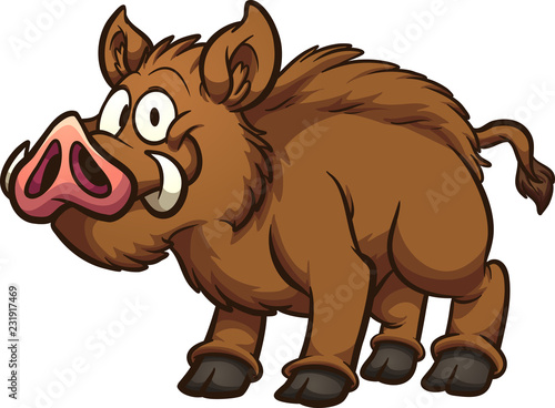 Happy cartoon boar. Vector clip art illustration with simple gradients. All in a single layer. 
