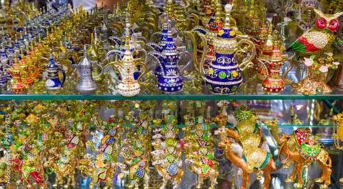 Arabic Souvenirs camels lamps in the Bazaar