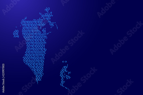 Bahrain map abstract schematic from blue ones and zeros binary digital code for banner, poster, greeting card. Vector illustration.