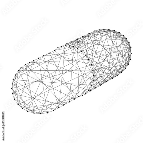 Pill medicine pharmacy symbol from abstract futuristic polygonal black lines and dots. Vector illustration.