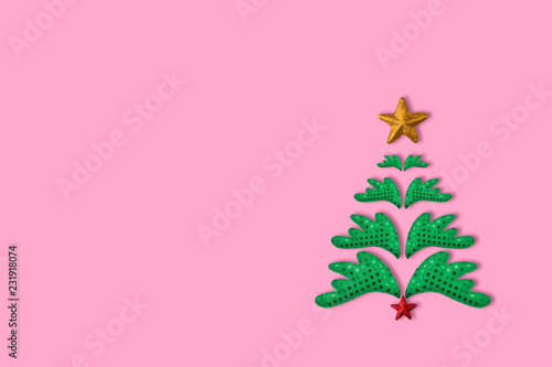 Christmas tree with stars shiny  New Year and christmas Concept with copy space , Greeting card photo