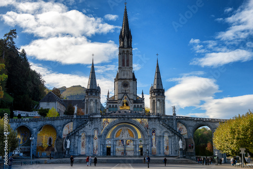 view of the basilica of Lourdes in autumn, France © Philipimage