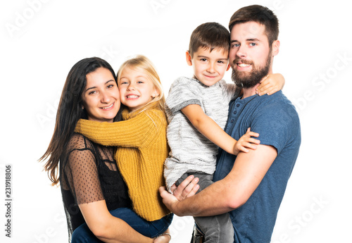 A nice Happy family on studio white background