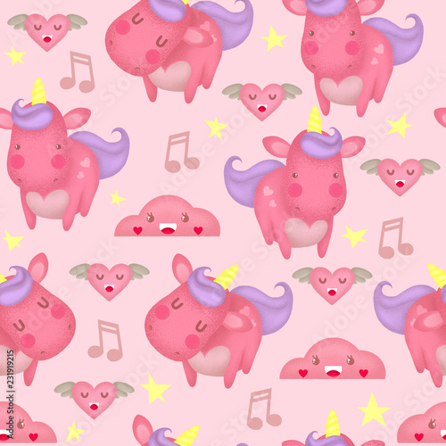 Fototapeta Naklejka Na Ścianę i Meble -  cute seamless pattern with magic unicorn. mystical cute horse with a horn. child's illustration.