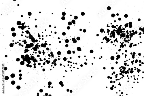 Ink grunge drops texture. Black hand drawn splashes and stains on white background.