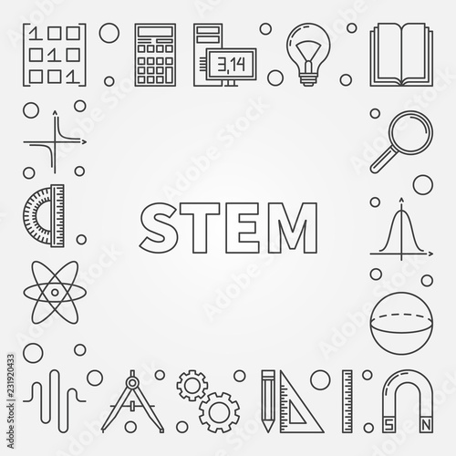 STEM education square frame - vector outline illustration