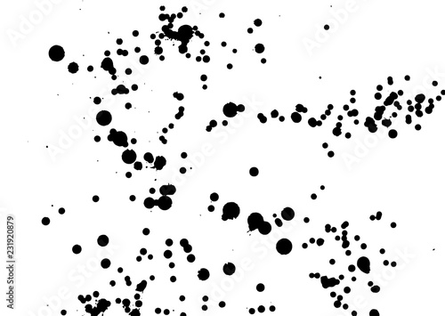 Ink grunge drops texture. Black hand drawn splashes and stains on white background.