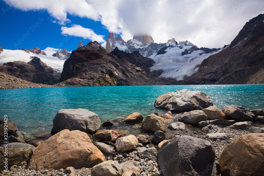 Lake at foot of Fitz Roy, Cerro Torre, Andes, Argentina
