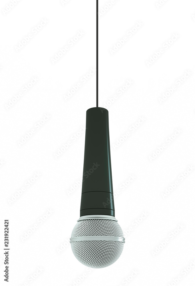 Hanging microphone on white background. 3D illustration Stock