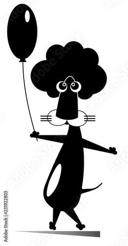 Fototapeta Naklejka Na Ścianę i Meble -  Lion with a balloon isolated illustration. Cartoon lion holds a balloon black on white illustration

